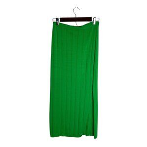 House Of Harlow 1960 Green Ribbed Knit Midi Skirt With Side Slit Womens Medium